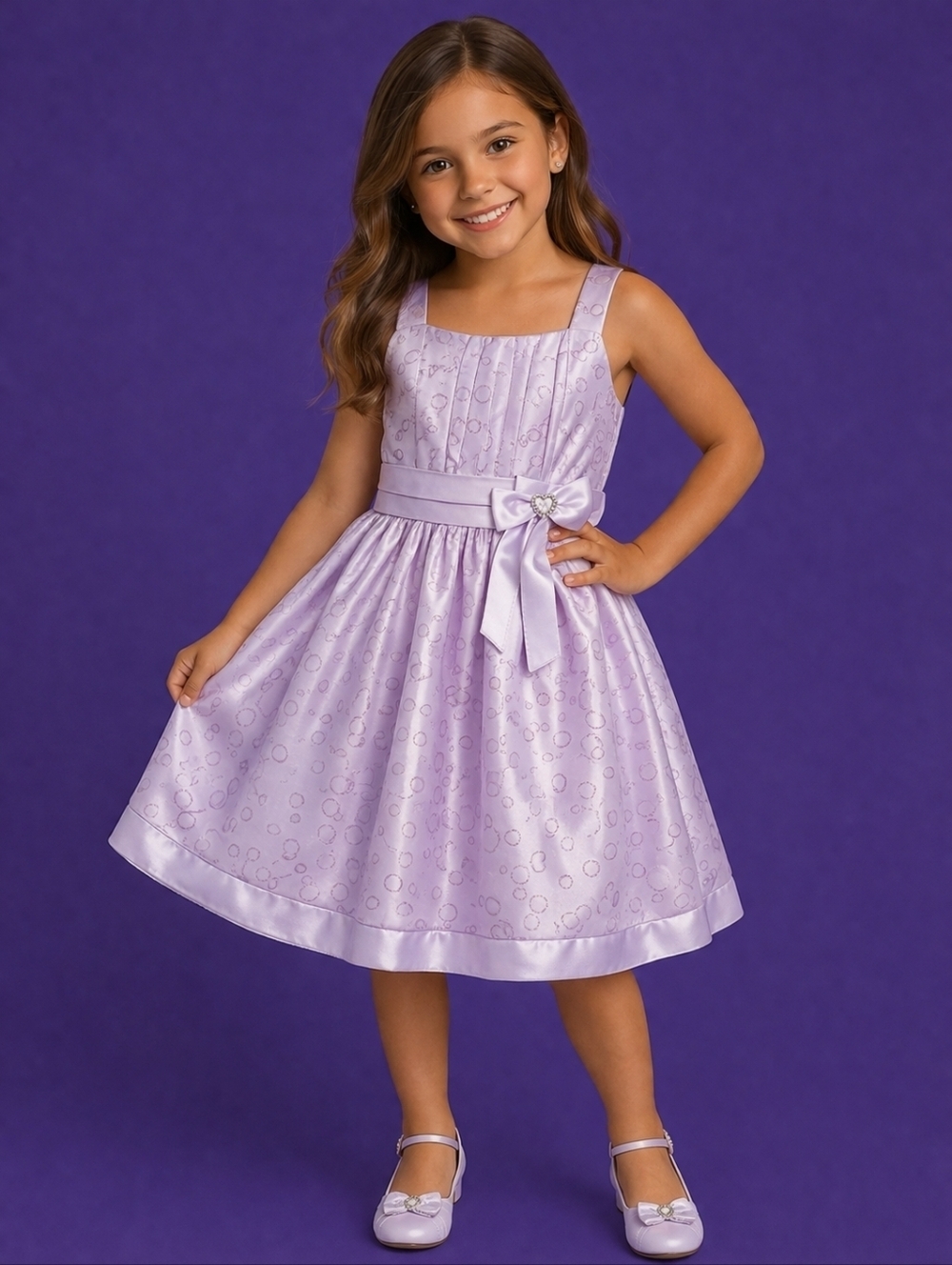 LOVE by SPECIAL OCCASIONS Lavendar Glitter Bubble Satin Tulle Bow Tie Back Dress